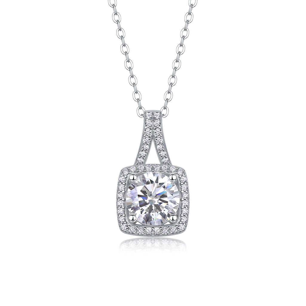 Small Square Diamond - A Fashionable And Luxurious Diamond Jewelry Piece Set With 2-carat Moissanite S925 Sterling Silver And Platinum-plated Pendant