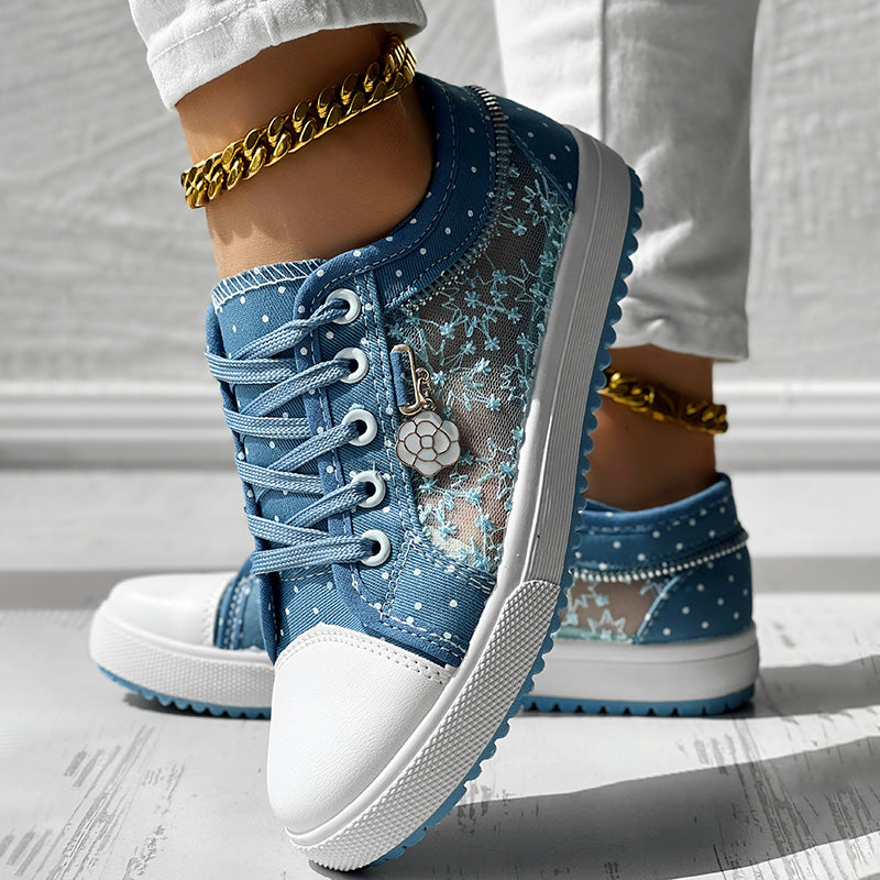 Floral Embroidered Polka Dot Print Sneakers