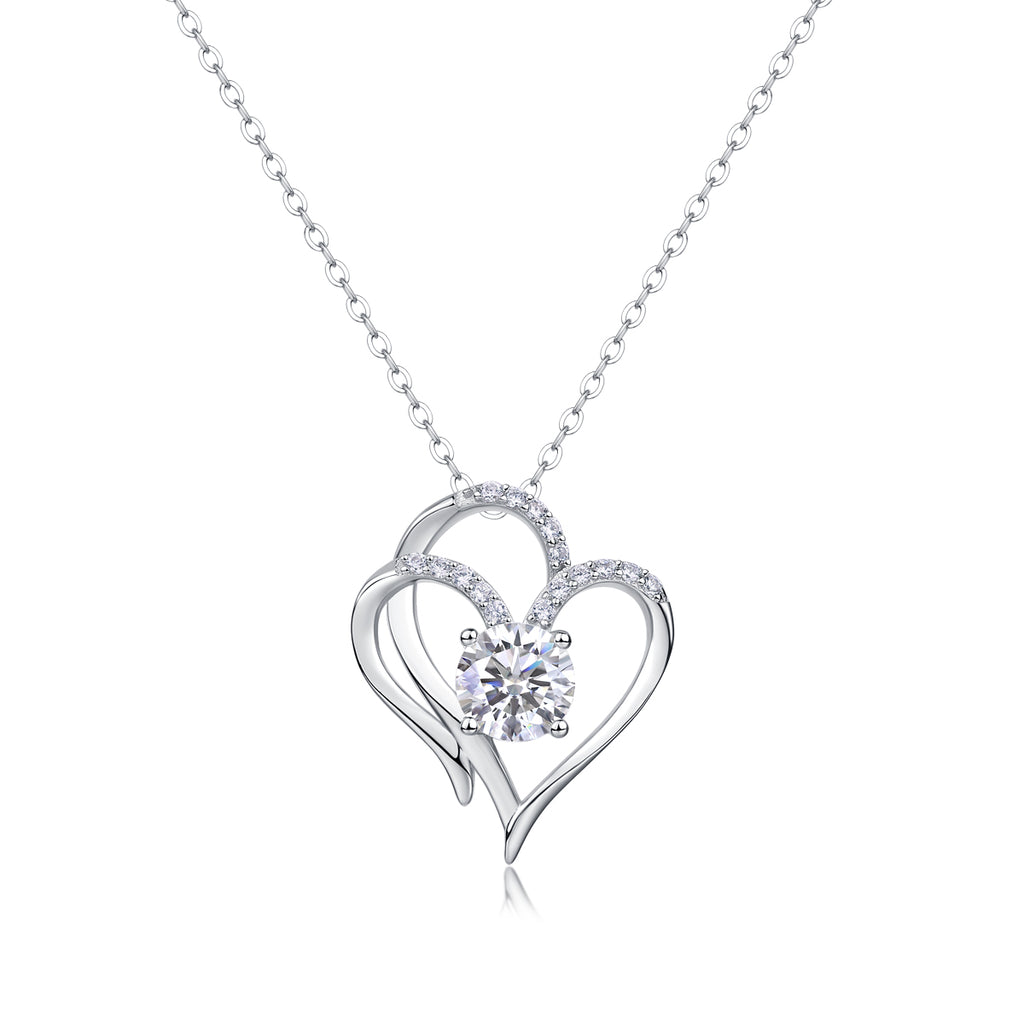Heart To Heart - A Fashionable And Luxurious Diamond Jewelry Pendant Set With 1-carat Moissan Diamond S925 Sterling Silver And Platinum Plating