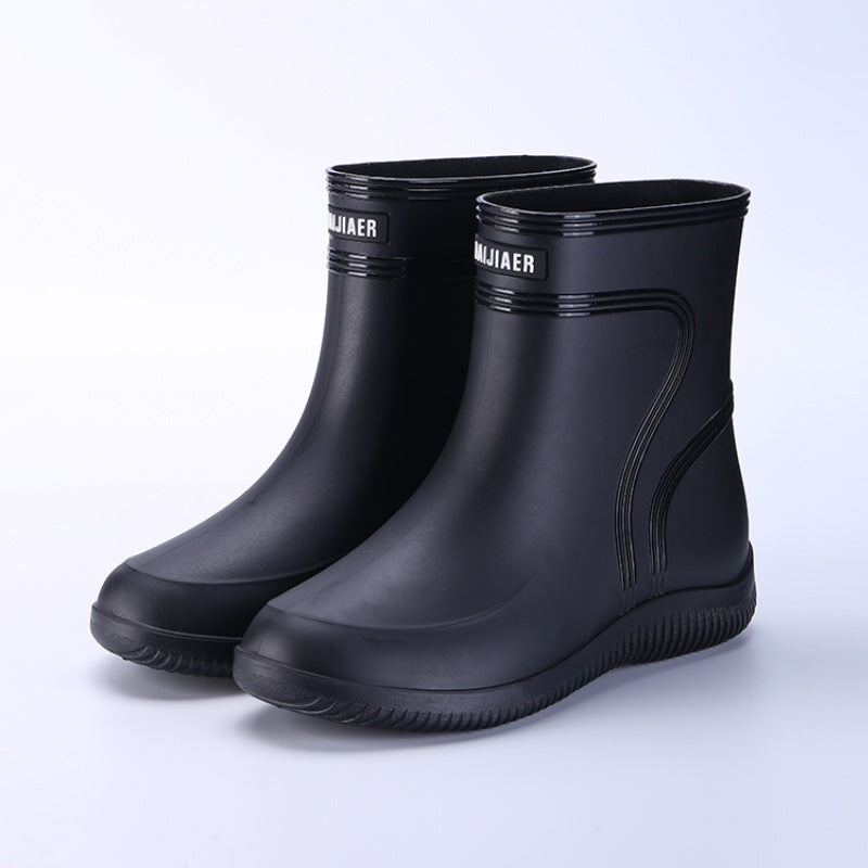 Men's Rain Mid-top Rain Boots Waterproof Non-slip Kitchen Glue Car Wash Work Shoes
