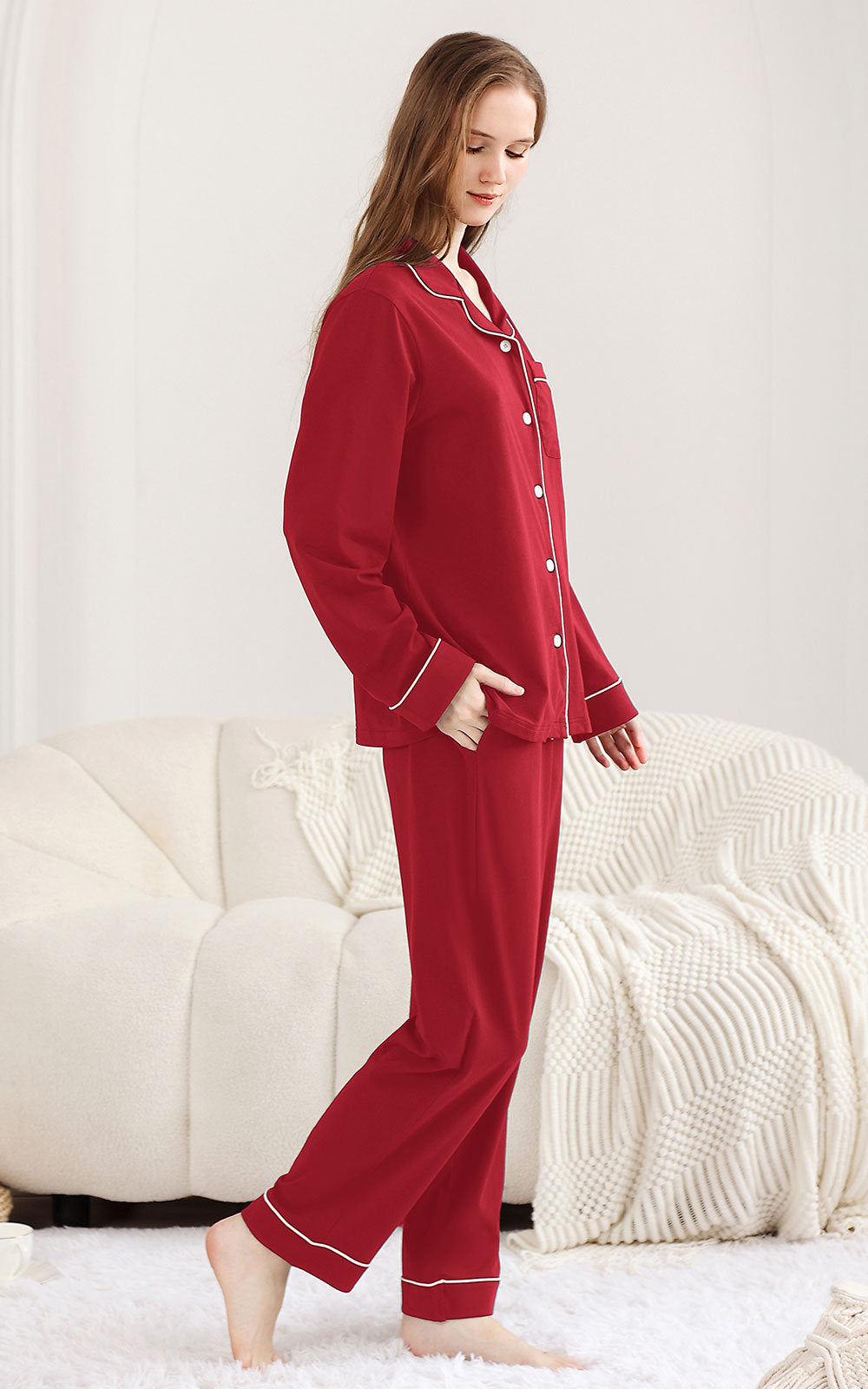 RONGTAI Cotton Womens Pajama Sets Comfy Fall Winter Pajama Set Long Sleeve Sleepwear 2 Pcs Pjs Nightwear S-XXL