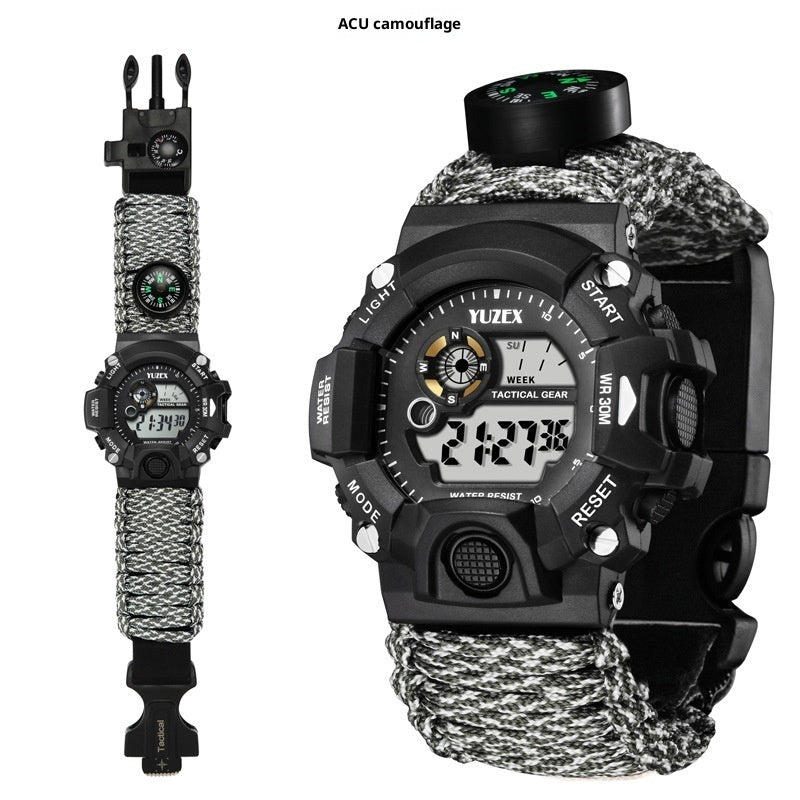 Multifunctional Parachute Cord Waterproof Watch Outdoor Survival Bracelet Sports Strap Firestone Survival Whistle Compass