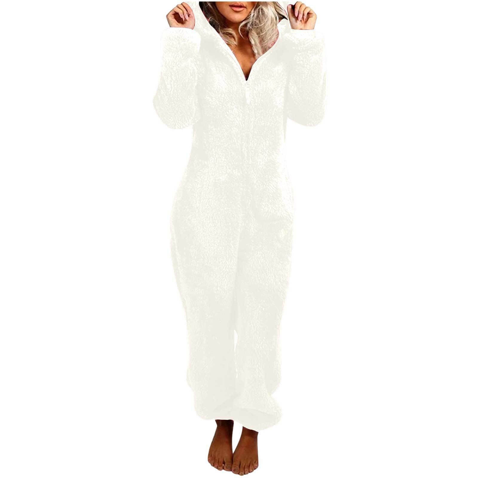 Fleece-lined Thickened Furry Jumpsuit Hooded Pajamas