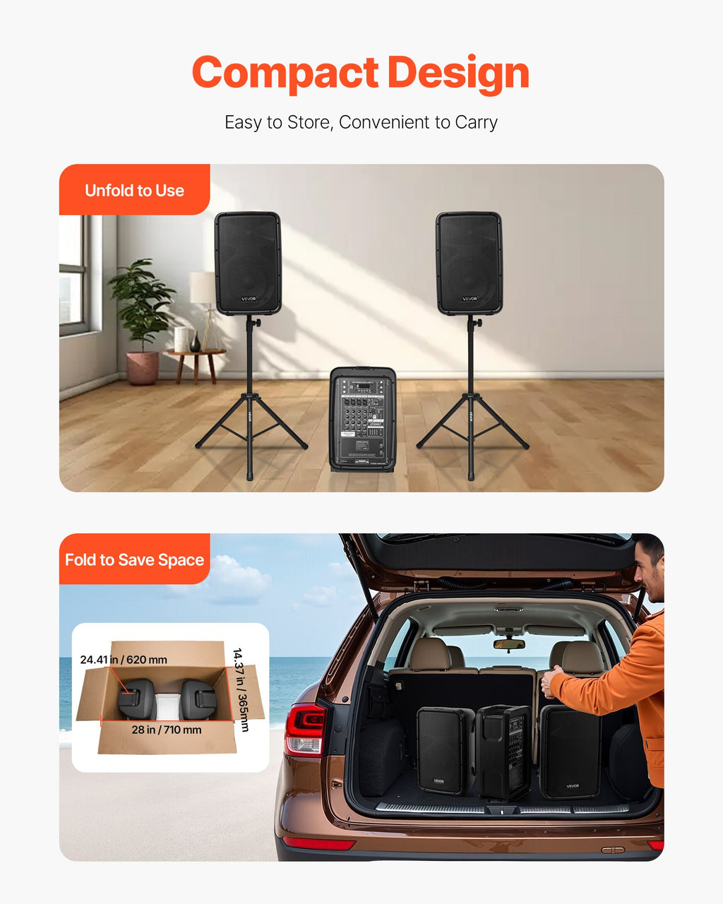 2 X 8 In Speakers Portable PA System 300W Mixer Bluetooth Mic For DJ Party