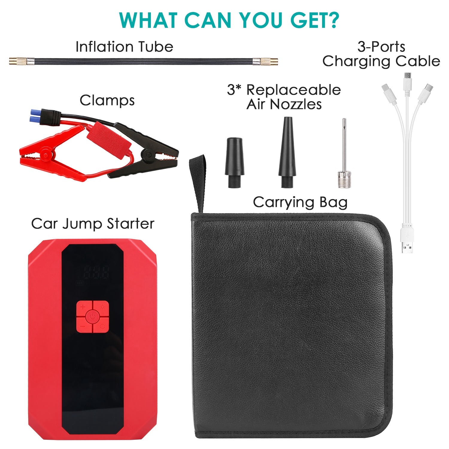 1Pc Portable Car Jump Starter Air Compressor 1500A 400PSI Car Battery Charger Jump Starter Power Bank LED Flashlight Digital Tire Inflator For 4.0L Gasoline Or 2.0L Diesel Engine