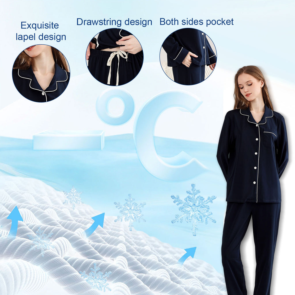 RONGTAI Cotton Womens Pajama Sets Comfy Fall Winter Pajama Set Long Sleeve Sleepwear 2 Pcs Pjs Nightwear S-XXL