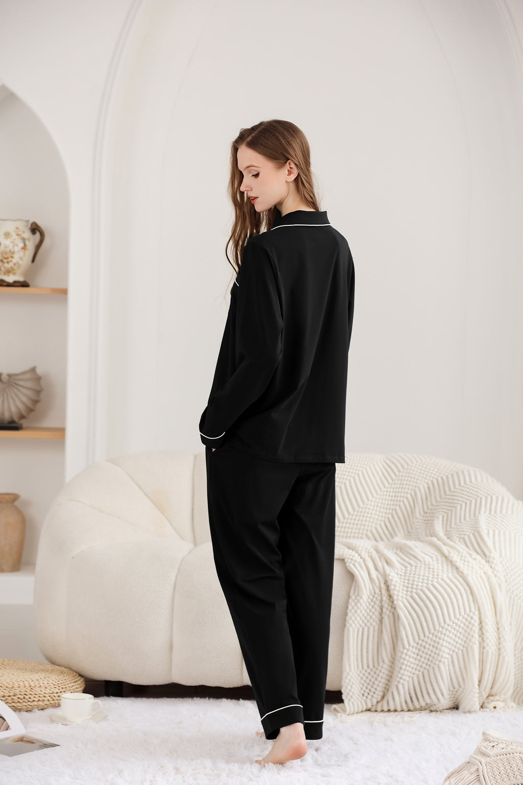 RONGTAI Cotton Womens Pajama Sets Comfy Fall Winter Pajama Set Long Sleeve Sleepwear 2 Pcs Pjs Nightwear S-XXL