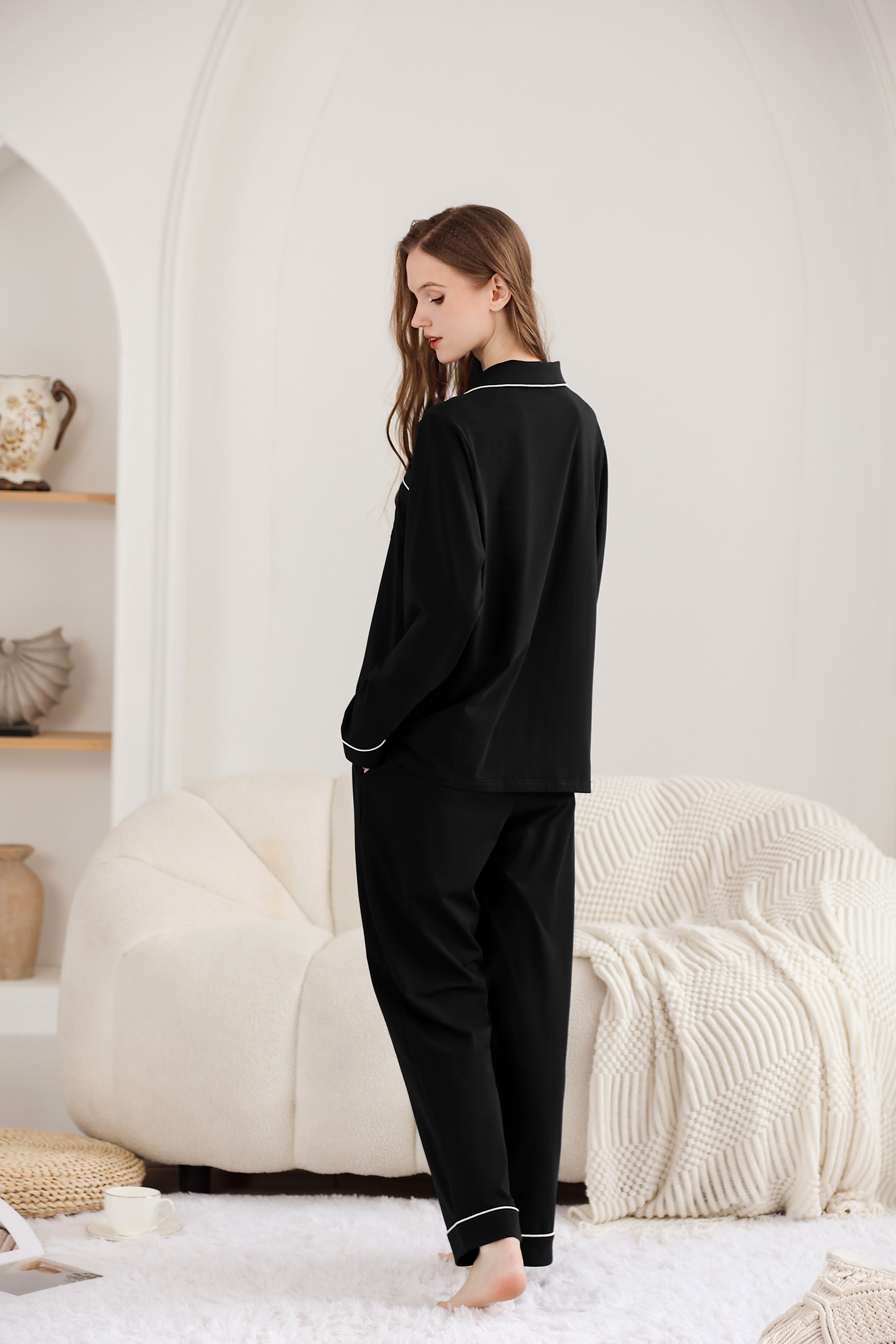 RONGTAI Cotton Womens Pajama Sets Comfy Fall Winter Pajama Set Long Sleeve Sleepwear 2 Pcs Pjs Nightwear S-XXL