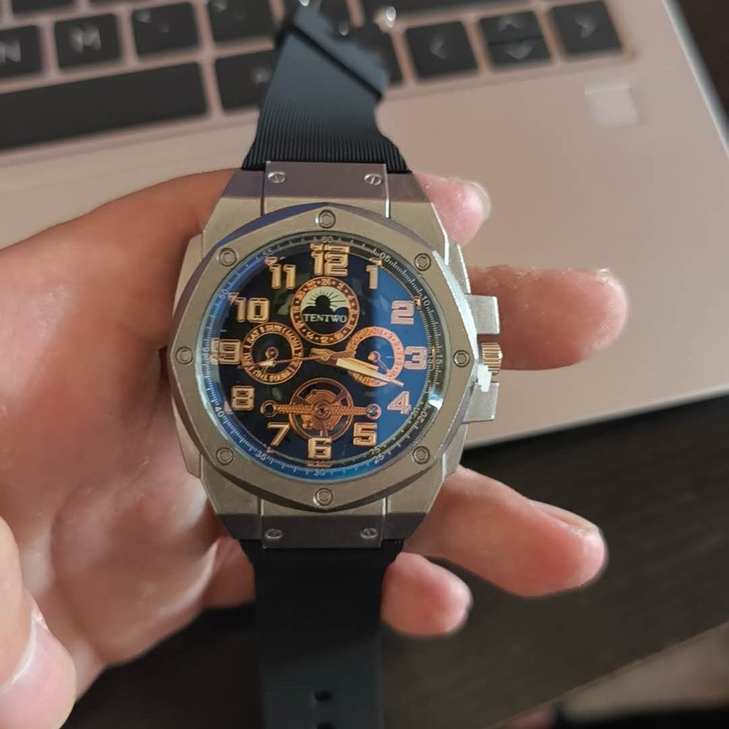 Four-ring Black And Silver Watch