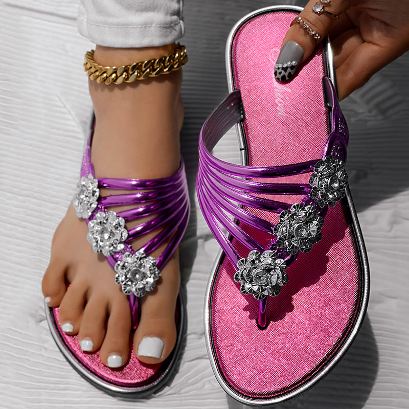 Floral Pattern Flip Flops Comfortable Casual Summer Beach Slippers