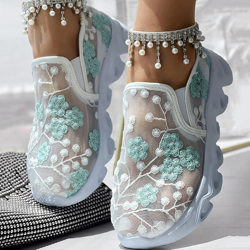 Contrast Glitter Transparent Mesh Patch Breathable Sneakers - Without Ankle Strap