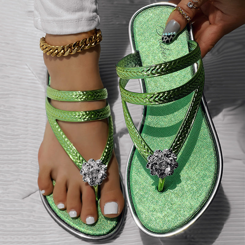 Floral Pattern Flip-Flops Comfortable Casual Summer Beach Slippers - Anklet Not Included