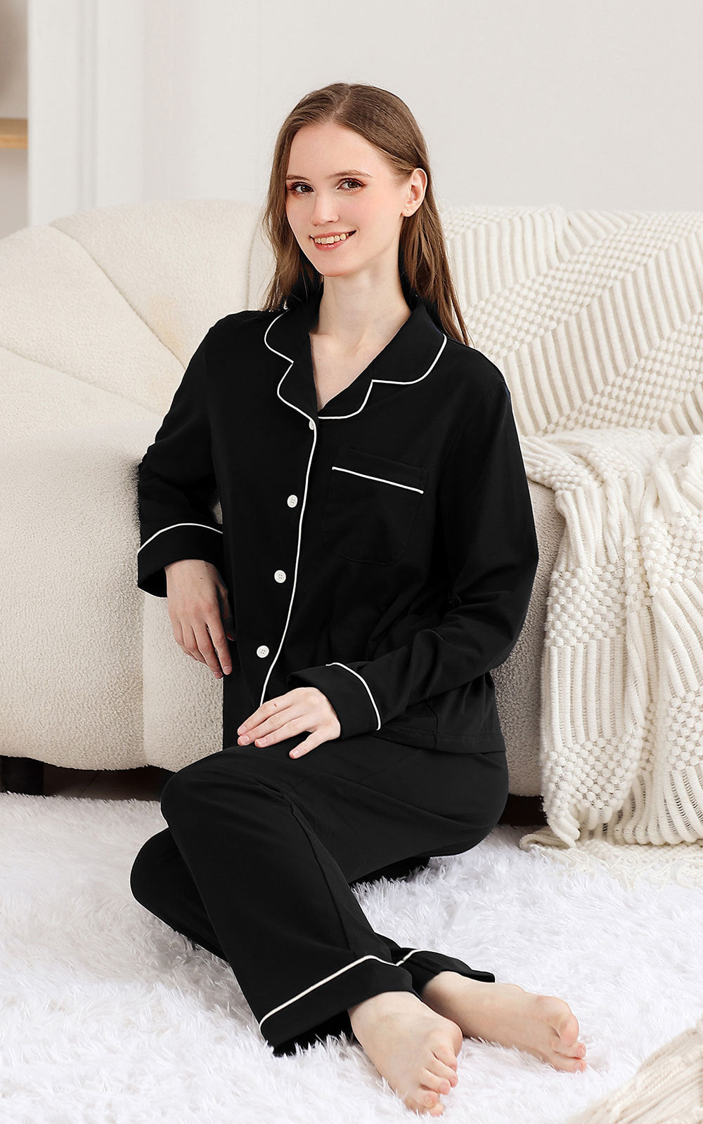 RONGTAI Cotton Womens Pajama Sets Comfy Fall Winter Pajama Set Long Sleeve Sleepwear 2 Pcs Pjs Nightwear S-XXL