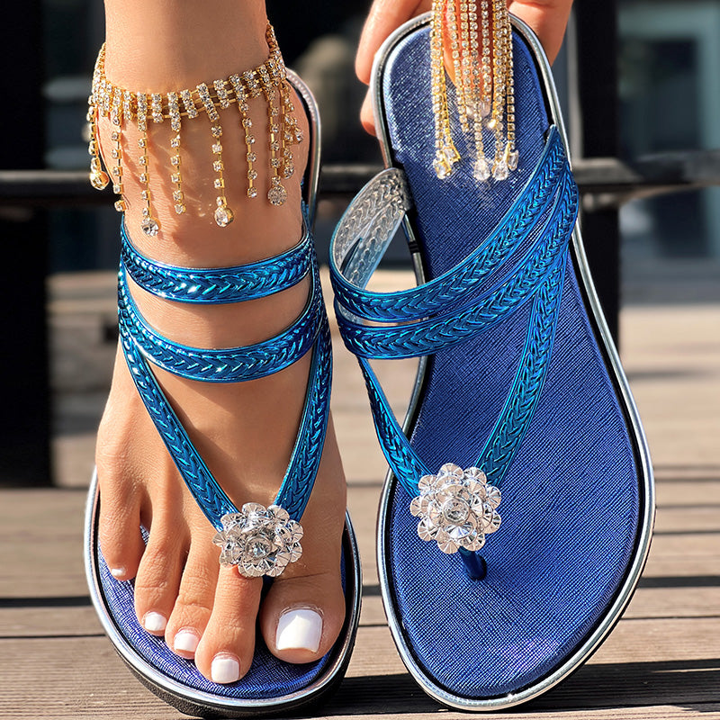 Floral Pattern Flip-Flops Comfortable Casual Summer Beach Slippers - Anklet Not Included