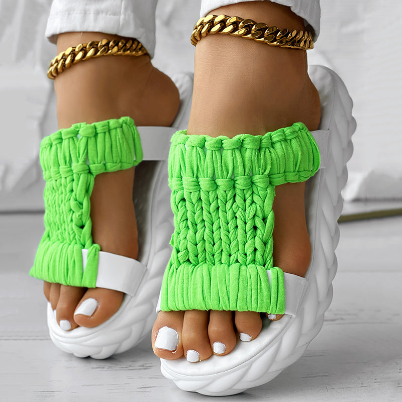 Platform Sandals Summer Braided Knit Hollow Open Toe Slipper Sandals - Anklet Not Included