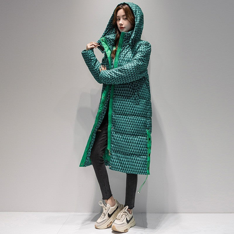 Plaid Down Cotton-padded Coat For Women Houndstooth