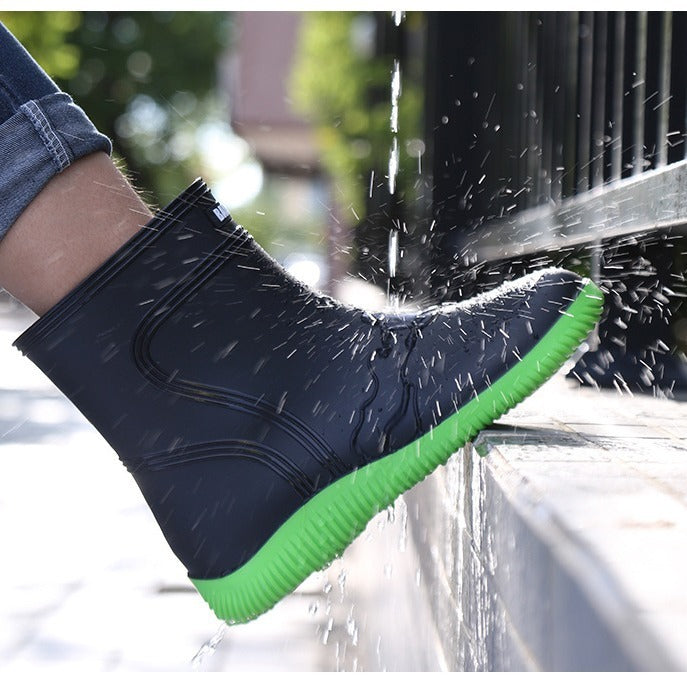 Men's Rain Mid-top Rain Boots Waterproof Non-slip Kitchen Glue Car Wash Work Shoes